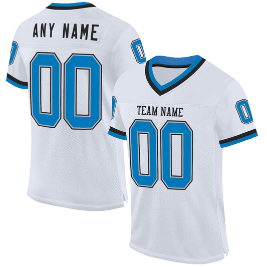 Custom White Blue Gray-Black Mesh Authentic Throwback Football Jersey - Main View