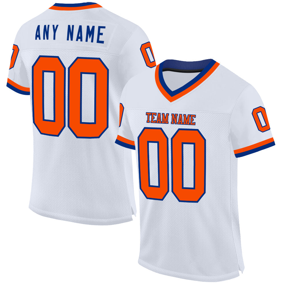 Custom White Orange-Royal Mesh Authentic Throwback Football Jersey - Main View
