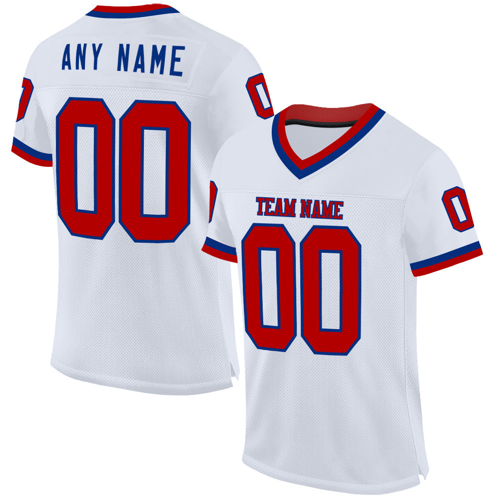 Custom White Red-Royal Mesh Authentic Throwback Football Jersey - Main View