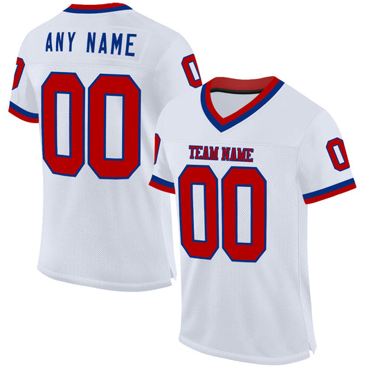 Custom White Red-Royal Mesh Authentic Throwback Football Jersey - Main View
