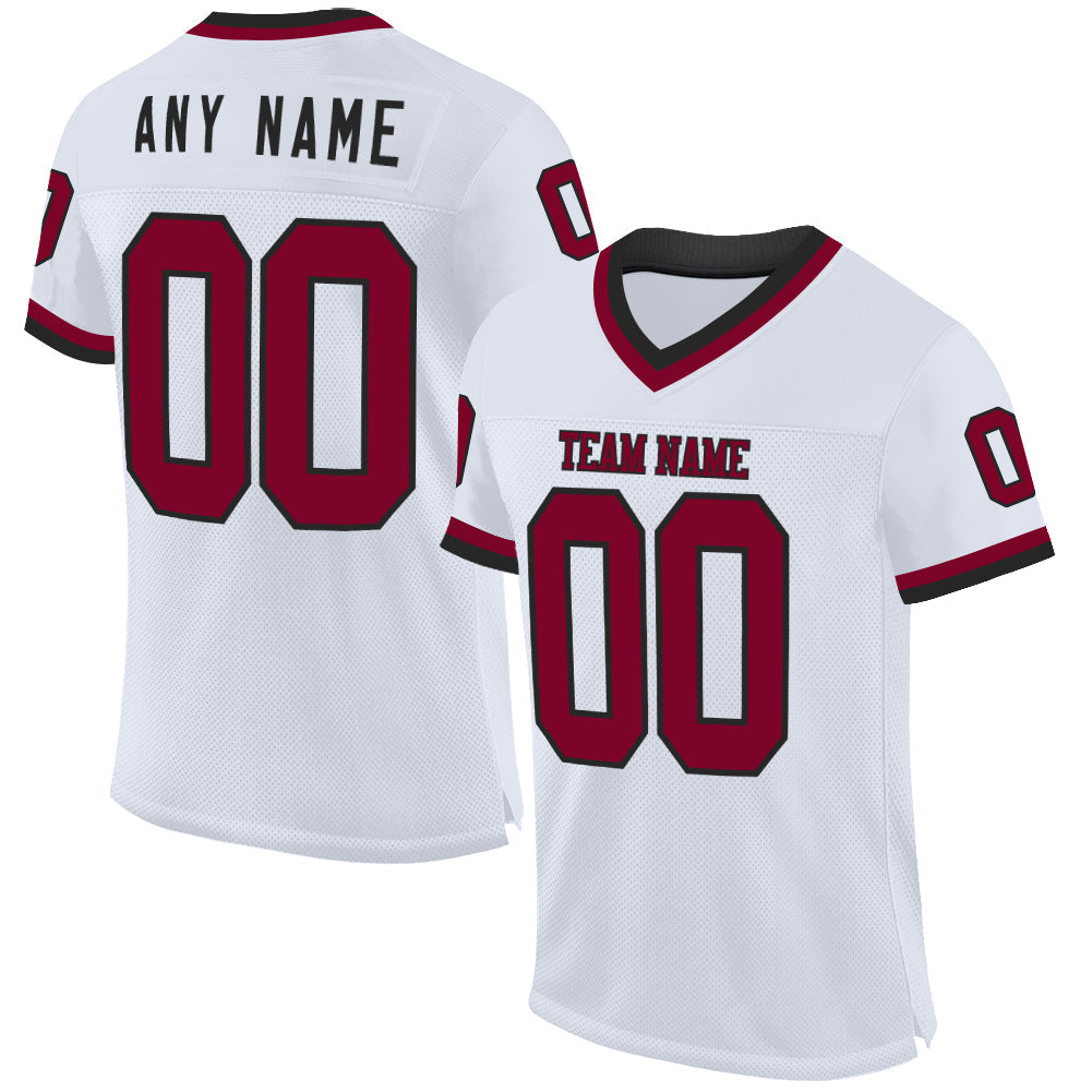 Custom White Maroon-Black Mesh Authentic Throwback Football Jersey - Main View
