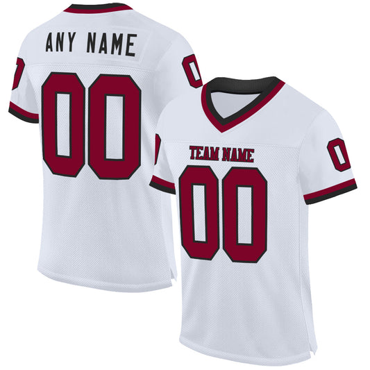 Custom White Maroon-Black Mesh Authentic Throwback Football Jersey - Main View