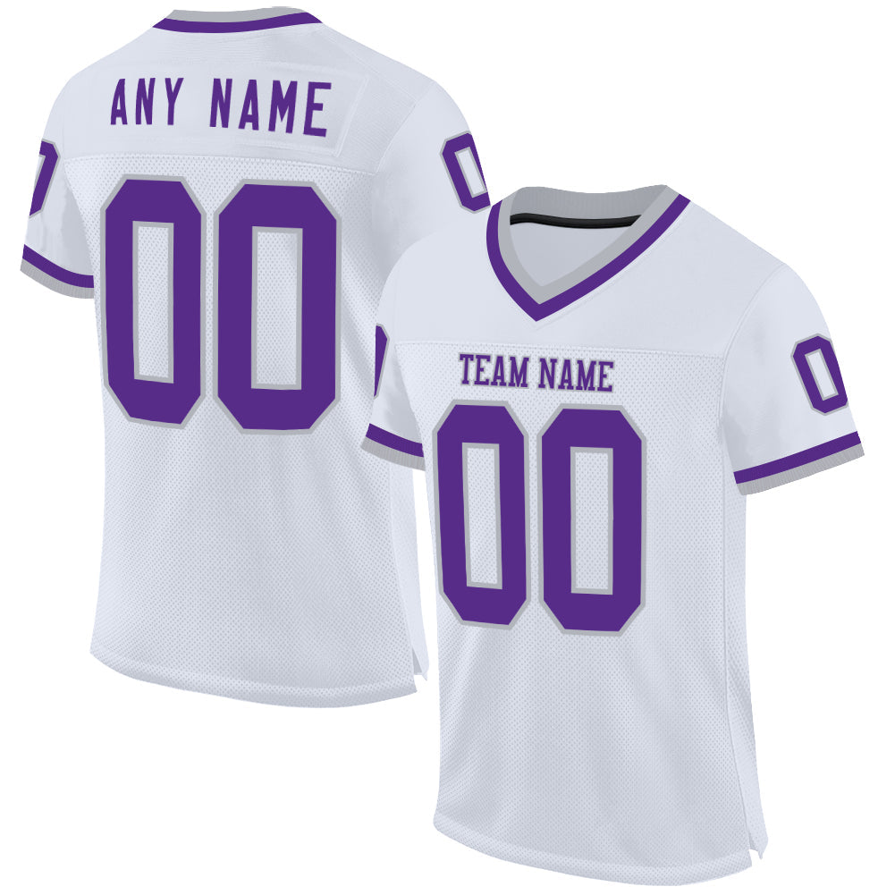 Custom White Purple-Gray Mesh Authentic Throwback Football Jersey - Main View
