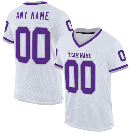 Custom White Purple-Gray Mesh Authentic Throwback Football Jersey - Main View