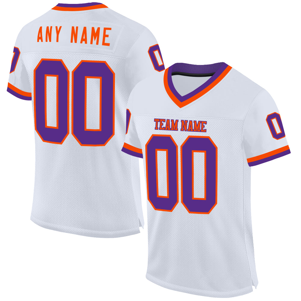 Custom White Purple-Orange Mesh Authentic Throwback Football Jersey - Main View