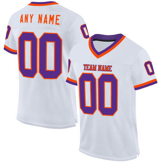 Custom White Purple-Orange Mesh Authentic Throwback Football Jersey - Main View