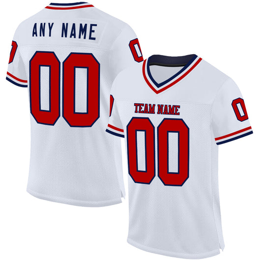 Custom White Red-Navy Mesh Authentic Throwback Football Jersey - Main View