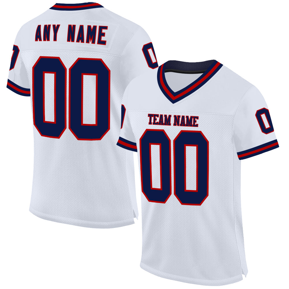 Custom White Navy-Red Mesh Authentic Throwback Football Jersey - Main View