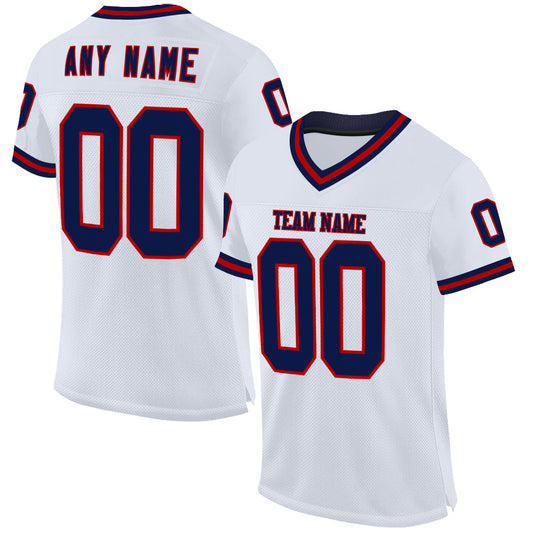 Custom White Navy-Red Mesh Authentic Throwback Football Jersey - Main View
