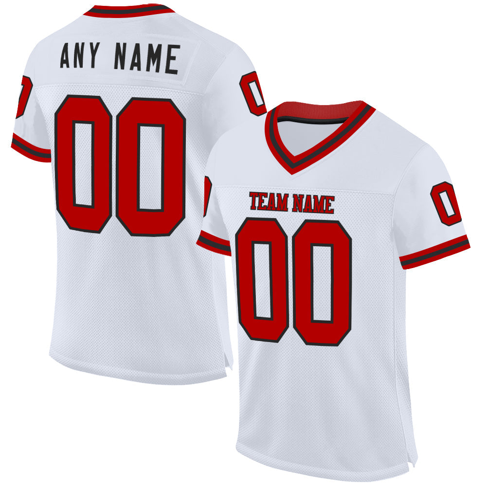 Custom White Red-Black Mesh Authentic Throwback Football Jersey - Main View