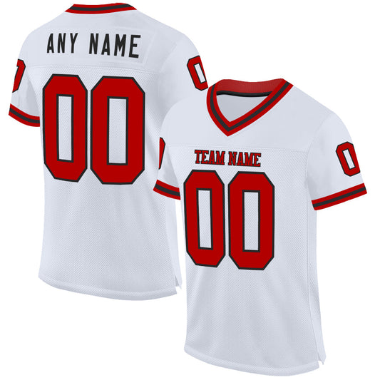 Custom White Red-Black Mesh Authentic Throwback Football Jersey - Main View