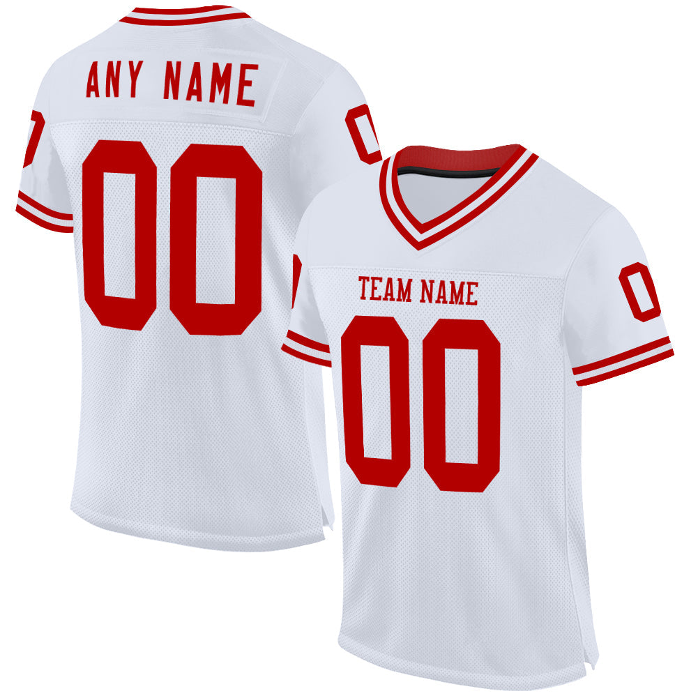 Custom White Red Mesh Authentic Throwback Football Jersey - Main View