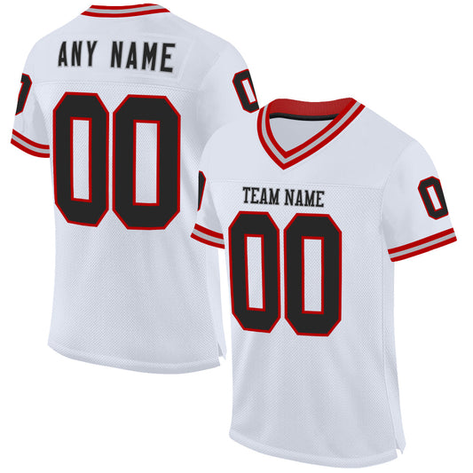 Custom White Black Red-Gray Mesh Authentic Throwback Football Jersey - Main View