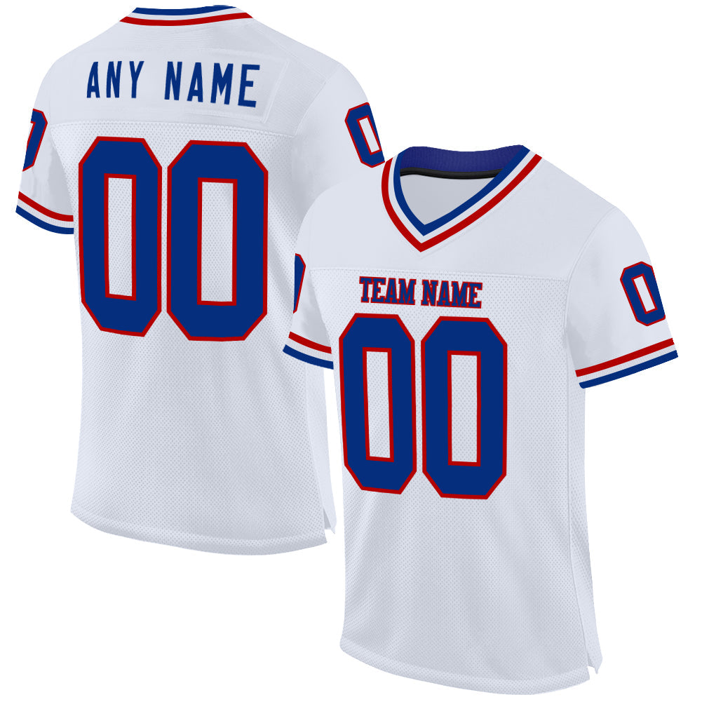 Custom White Royal-Red Mesh Authentic Throwback Football Jersey - Main View