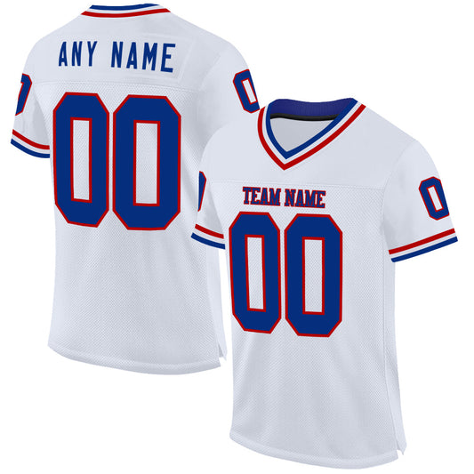 Custom White Royal-Red Mesh Authentic Throwback Football Jersey - Main View
