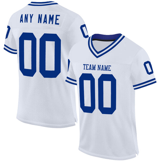 Custom White Royal Mesh Authentic Throwback Football Jersey - Main View