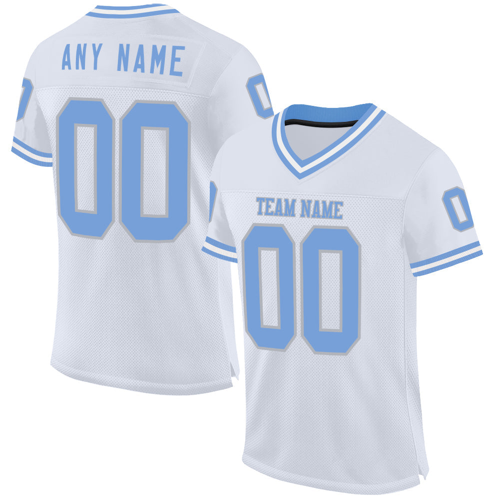 Custom White Light Blue-Gray Mesh Authentic Throwback Football Jersey - Main View