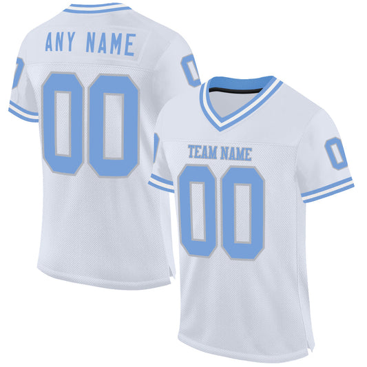 Custom White Light Blue-Gray Mesh Authentic Throwback Football Jersey - Main View