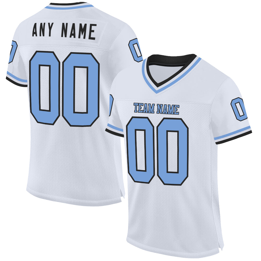 Custom White Light Blue-Black Mesh Authentic Throwback Football Jersey - Main View