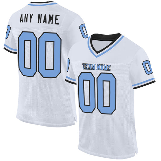 Custom White Light Blue-Black Mesh Authentic Throwback Football Jersey - Main View