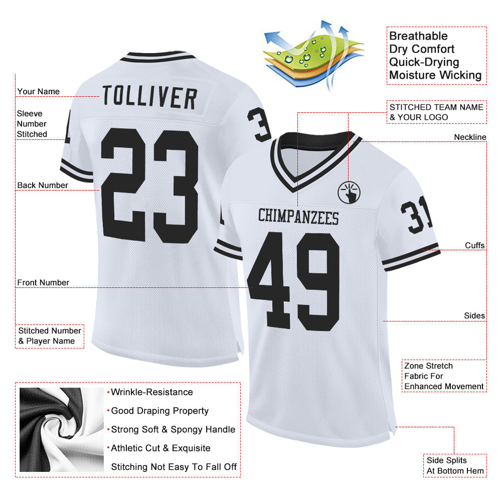 Custom White Black Mesh Authentic Throwback Football Jersey view 2