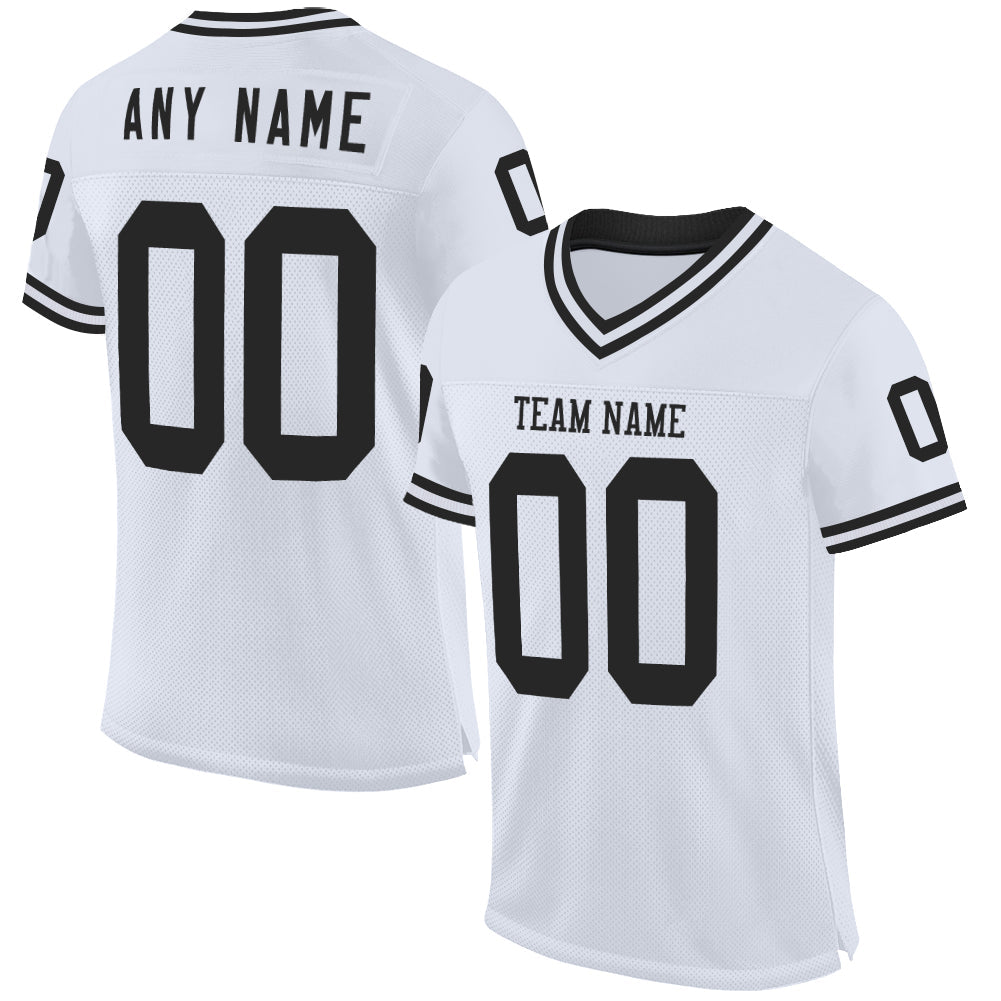 Custom White Black Mesh Authentic Throwback Football Jersey - Main View
