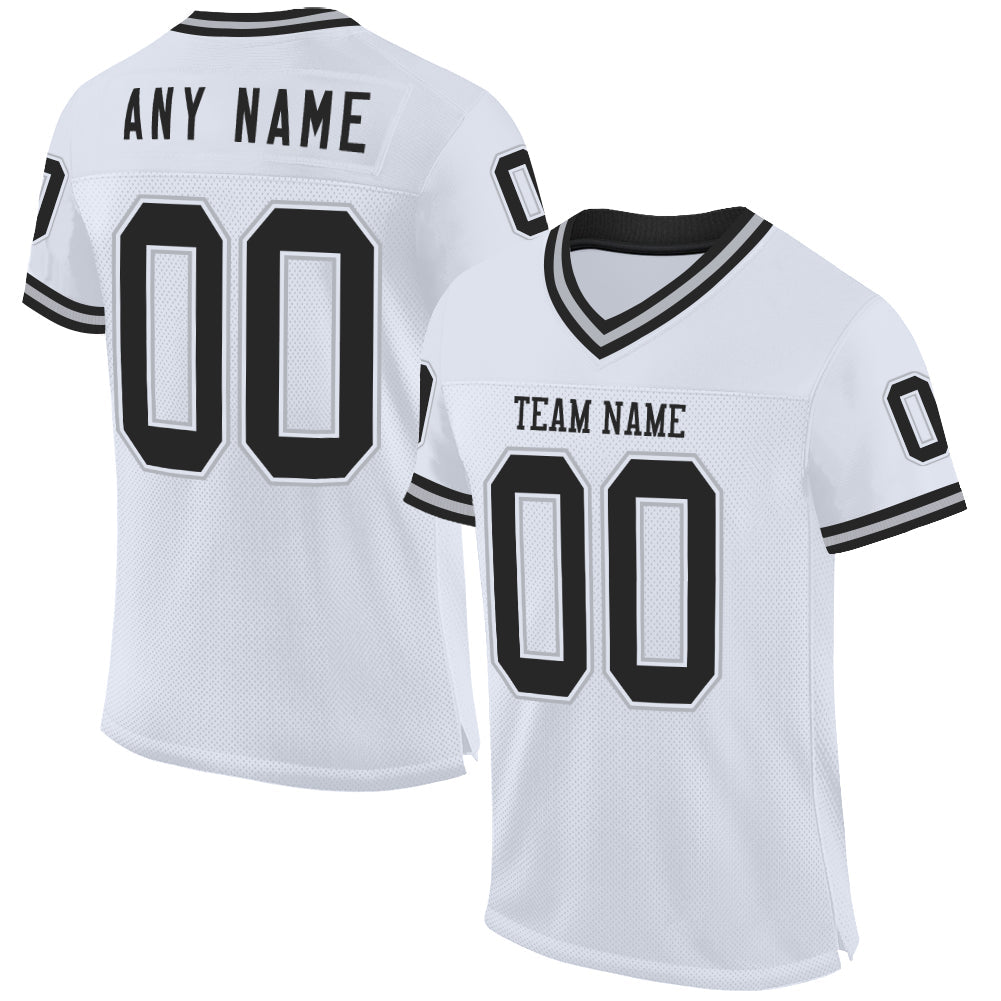 Custom White Black-Gray Mesh Authentic Throwback Football Jersey - Main View