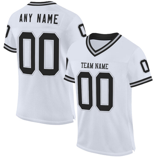 Custom White Black-Gray Mesh Authentic Throwback Football Jersey - Main View