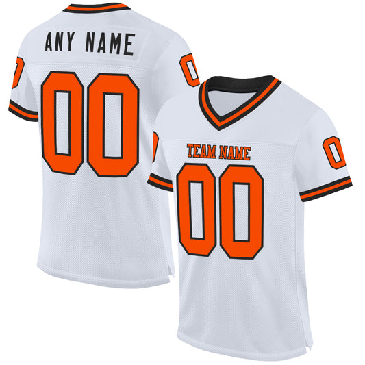 Custom White Orange-Black Mesh Authentic Throwback Football Jersey - Main View