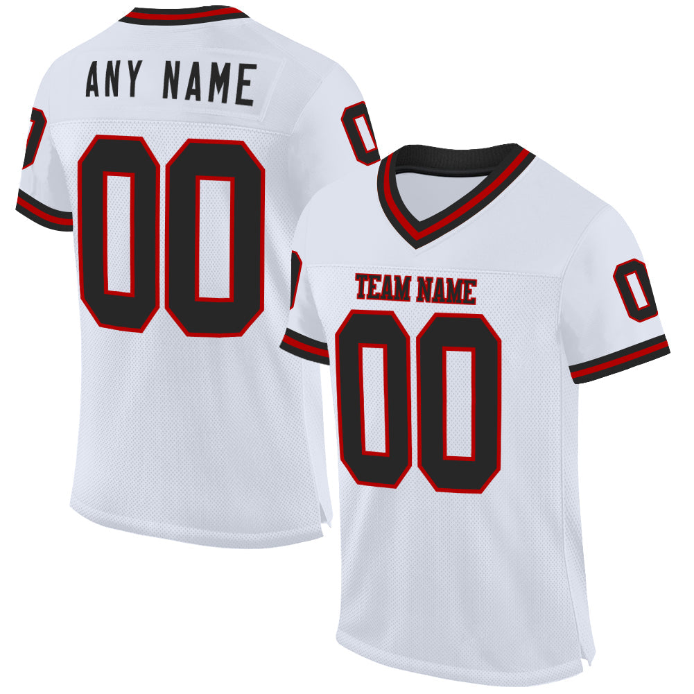 Custom White Black-Red Mesh Authentic Throwback Football Jersey - Main View