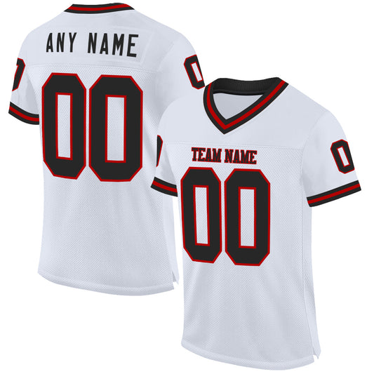 Custom White Black-Red Mesh Authentic Throwback Football Jersey - Main View