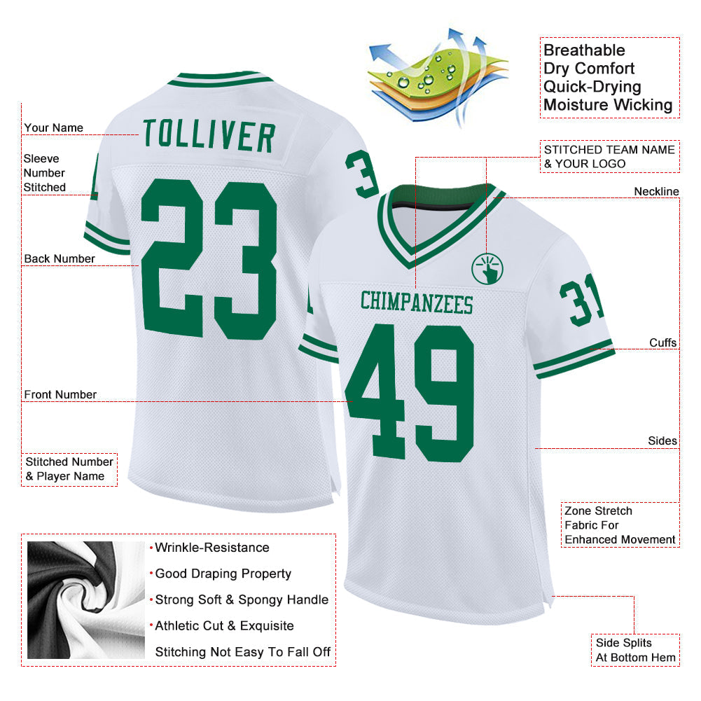 Custom White Kelly Green Mesh Authentic Throwback Football Jersey view 2