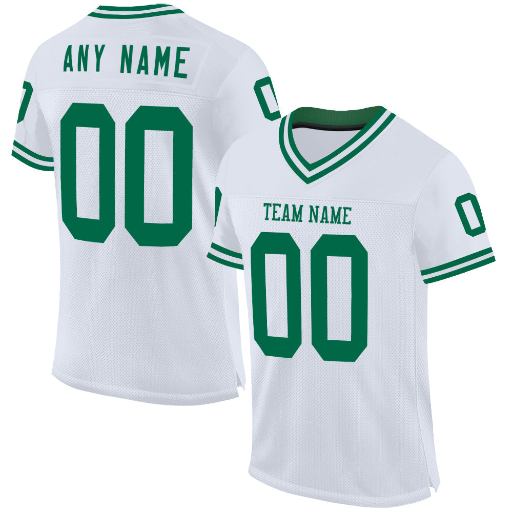 Custom White Kelly Green Mesh Authentic Throwback Football Jersey - Main View