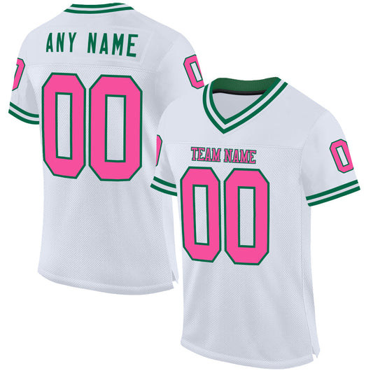Custom White Pink-Kelly Green Mesh Authentic Throwback Football Jersey - Main View
