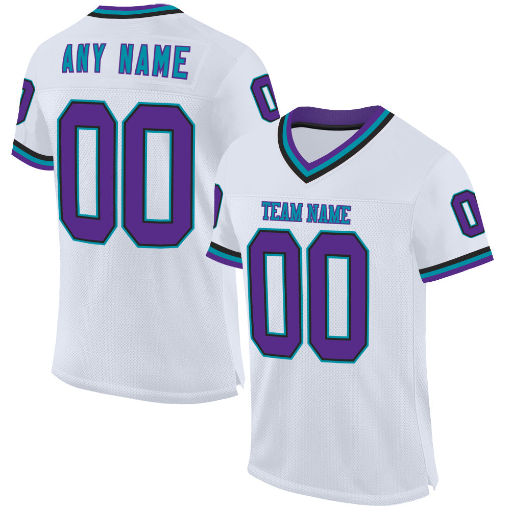 Custom White Purple Black-Teal Mesh Authentic Throwback Football Jersey - Main View