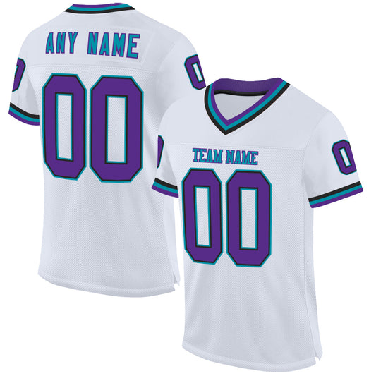 Custom White Purple Black-Teal Mesh Authentic Throwback Football Jersey - Main View