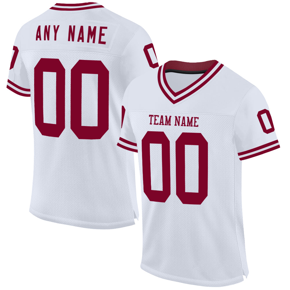 Custom White Maroon Mesh Authentic Throwback Football Jersey - Main View