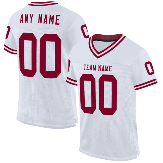 Custom White Maroon Mesh Authentic Throwback Football Jersey - Main View