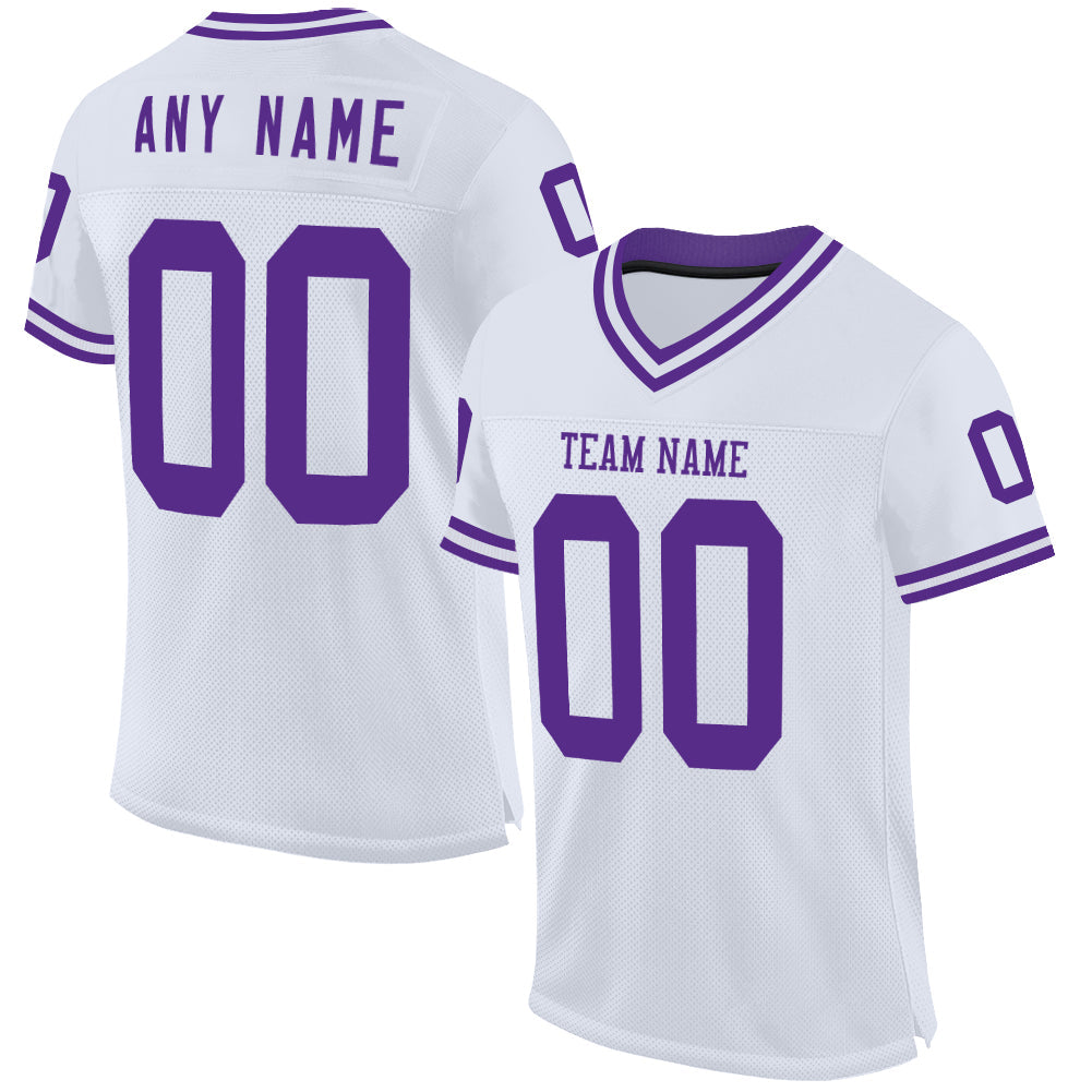 Custom White Purple Mesh Authentic Throwback Football Jersey - Main View