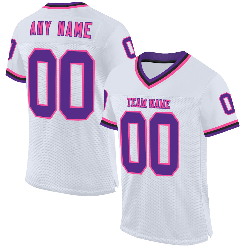 Custom White Purple Pink-Black Mesh Authentic Throwback Football Jersey - Main View