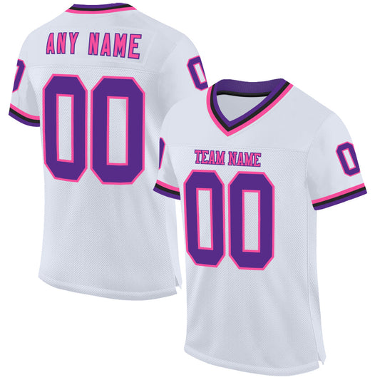 Custom White Purple Pink-Black Mesh Authentic Throwback Football Jersey - Main View
