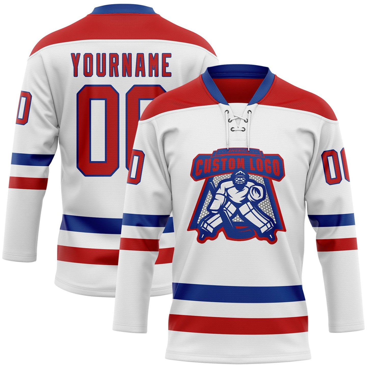 Custom White Red-Royal Hockey Lace Neck Jersey view 2