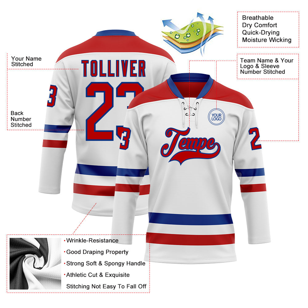 Custom White Red-Royal Hockey Lace Neck Jersey view 3