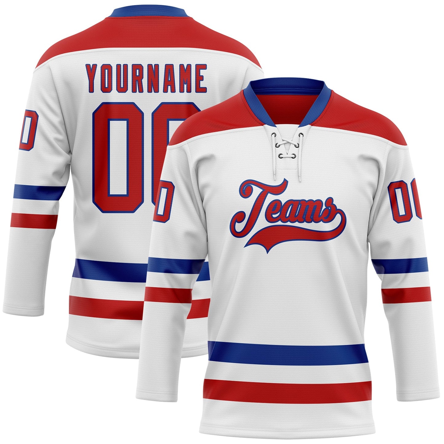 Custom White Red-Royal Hockey Lace Neck Jersey - Main View