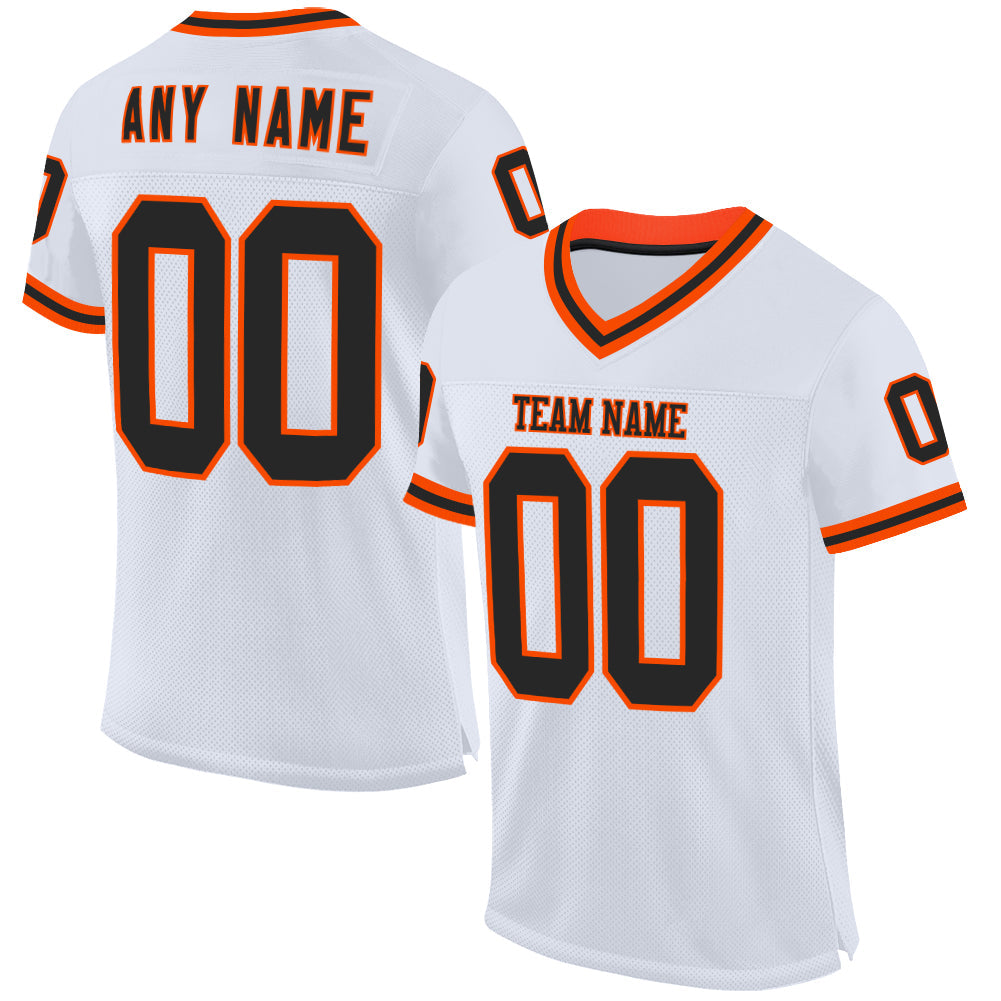 Custom White Black-Orange Mesh Authentic Throwback Football Jersey - Main View