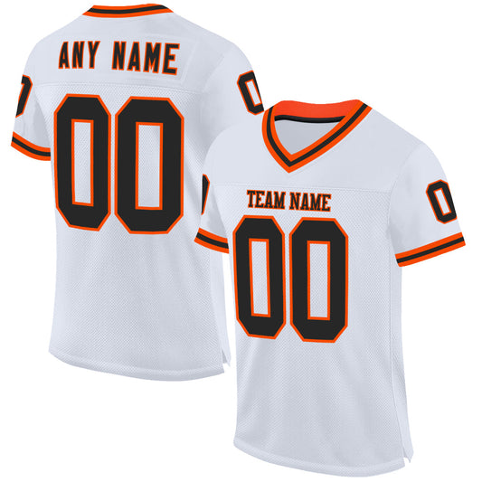 Custom White Black-Orange Mesh Authentic Throwback Football Jersey - Main View
