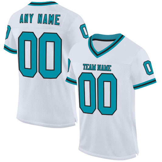 Custom White Teal-Black Mesh Authentic Throwback Football Jersey - Main View