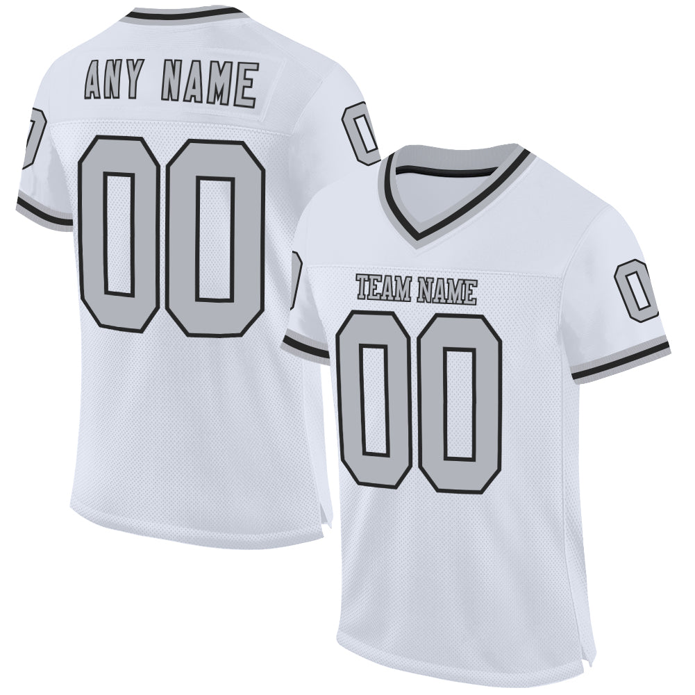 Custom White Gray-Black Mesh Authentic Throwback Football Jersey - Main View
