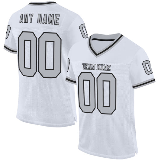 Custom White Gray-Black Mesh Authentic Throwback Football Jersey - Main View