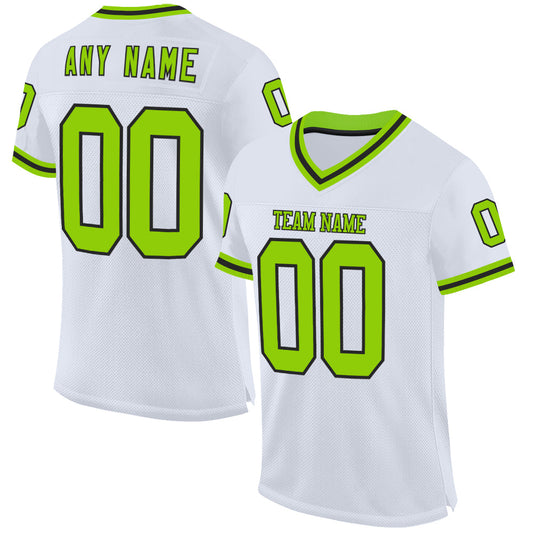 Custom White Neon Green-Black Mesh Authentic Throwback Football Jersey - Main View